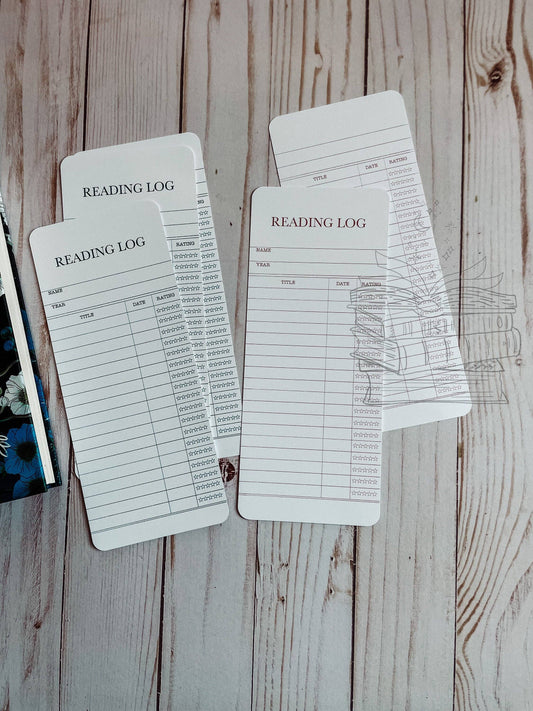 Reading Log Bookmark- vintage style library card | Bookmark reading journal with ratings | Double-sided