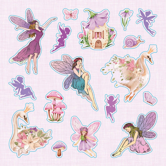 Set of fairy stickers on a pink background