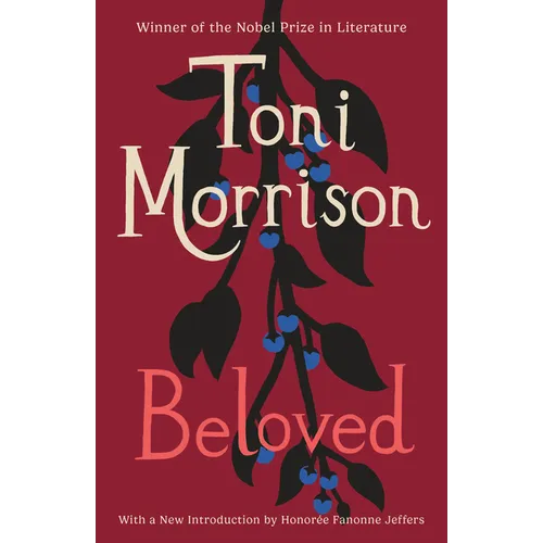 Book cover of 'Beloved' by Toni Morrison with a red background and black text.