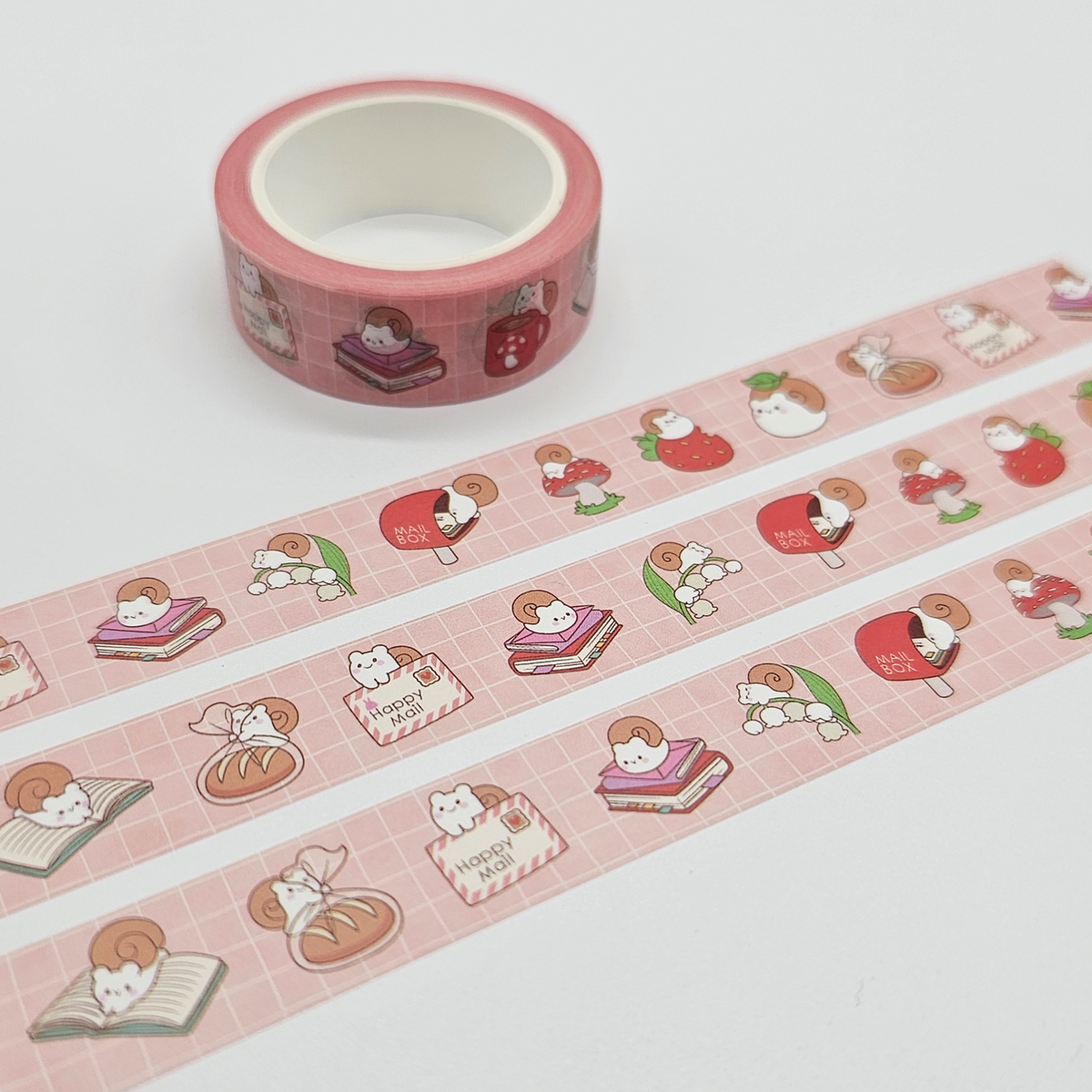 Washi tape with cute illustrations on a white background