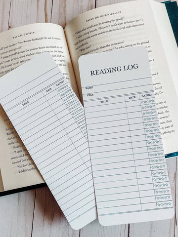 Lesezeichen-Lesejournal im Vintage-Bibliothekskarten-Stil | Lesezeichen mit Bewertungen | Doppelseitig