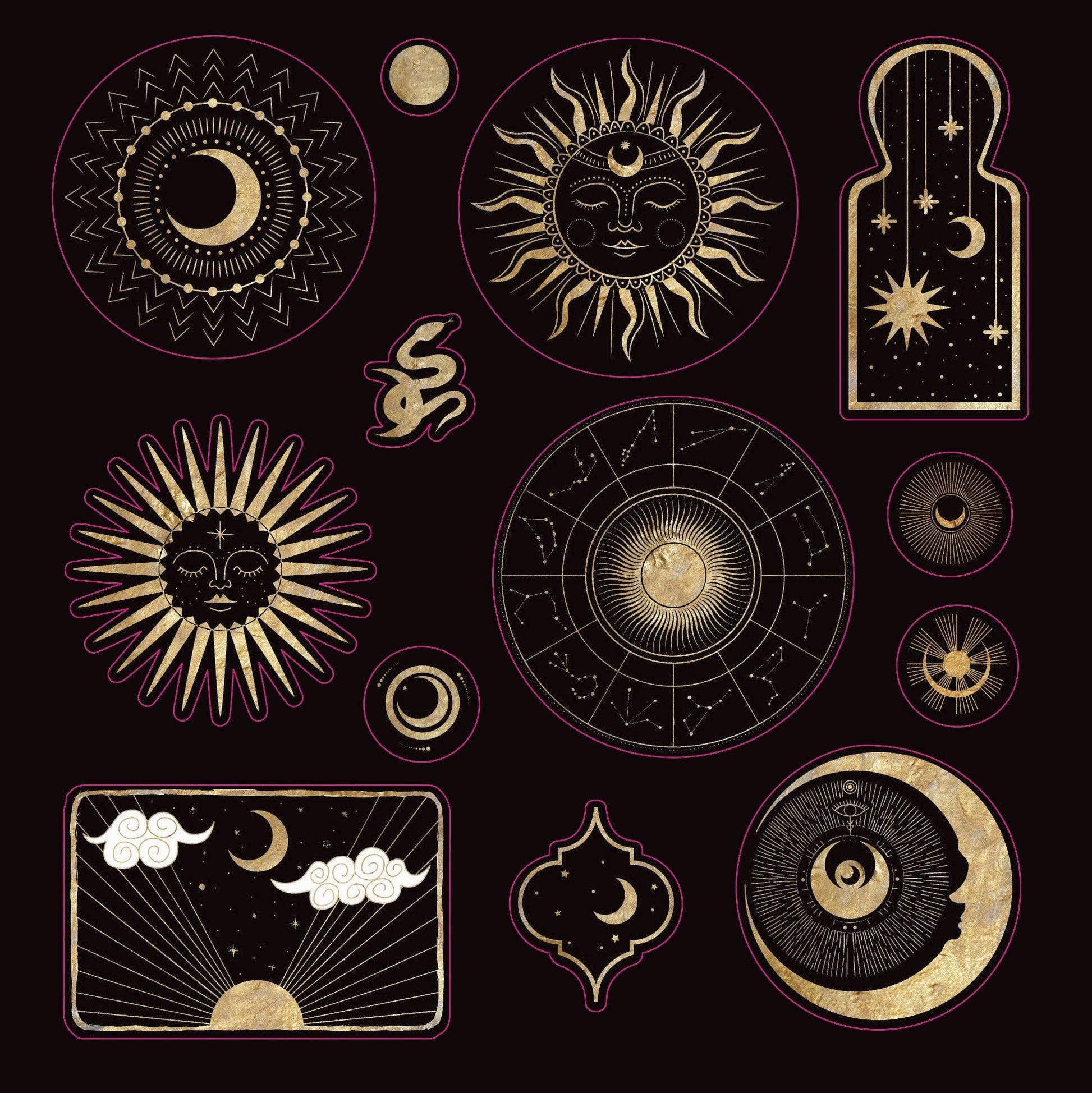 Collection of celestial and astrological symbols on a dark background